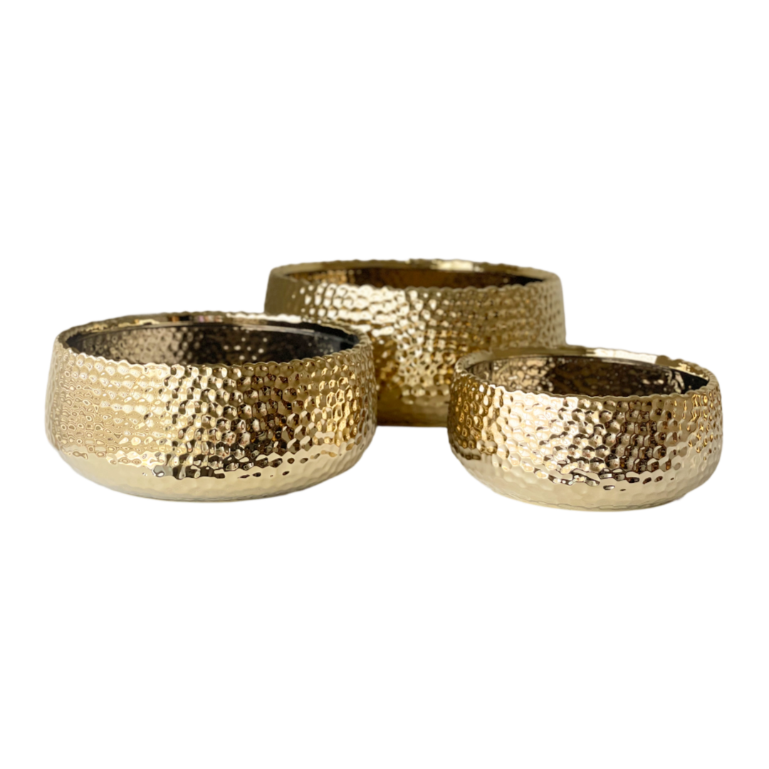 PLANTERS SET GOLD W/ DOTS 9" 11" 13"