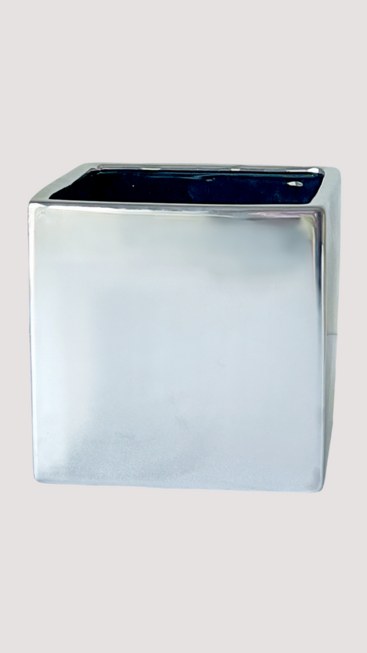 6" SHINY SILVER CUBE