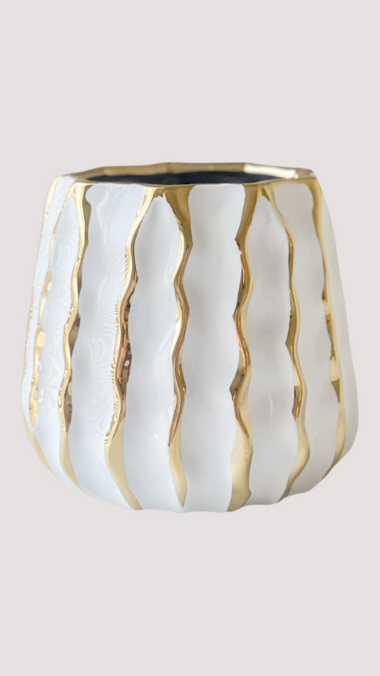 6" WHITE VASE WITH GOLD LINE