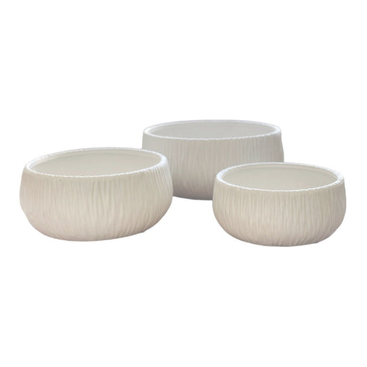 PLANTERS SET WHITE W/ LINES 9" 11" 13"