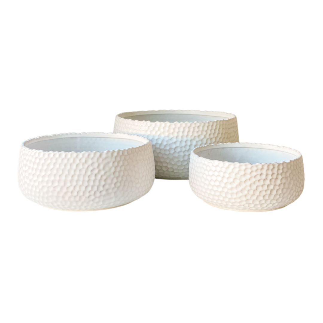 PLANTERS SET WHITE W/ DOTS 9" 11" 13"