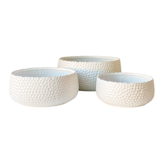 PLANTERS SET WHITE W/ DOTS 9" 11" 13"